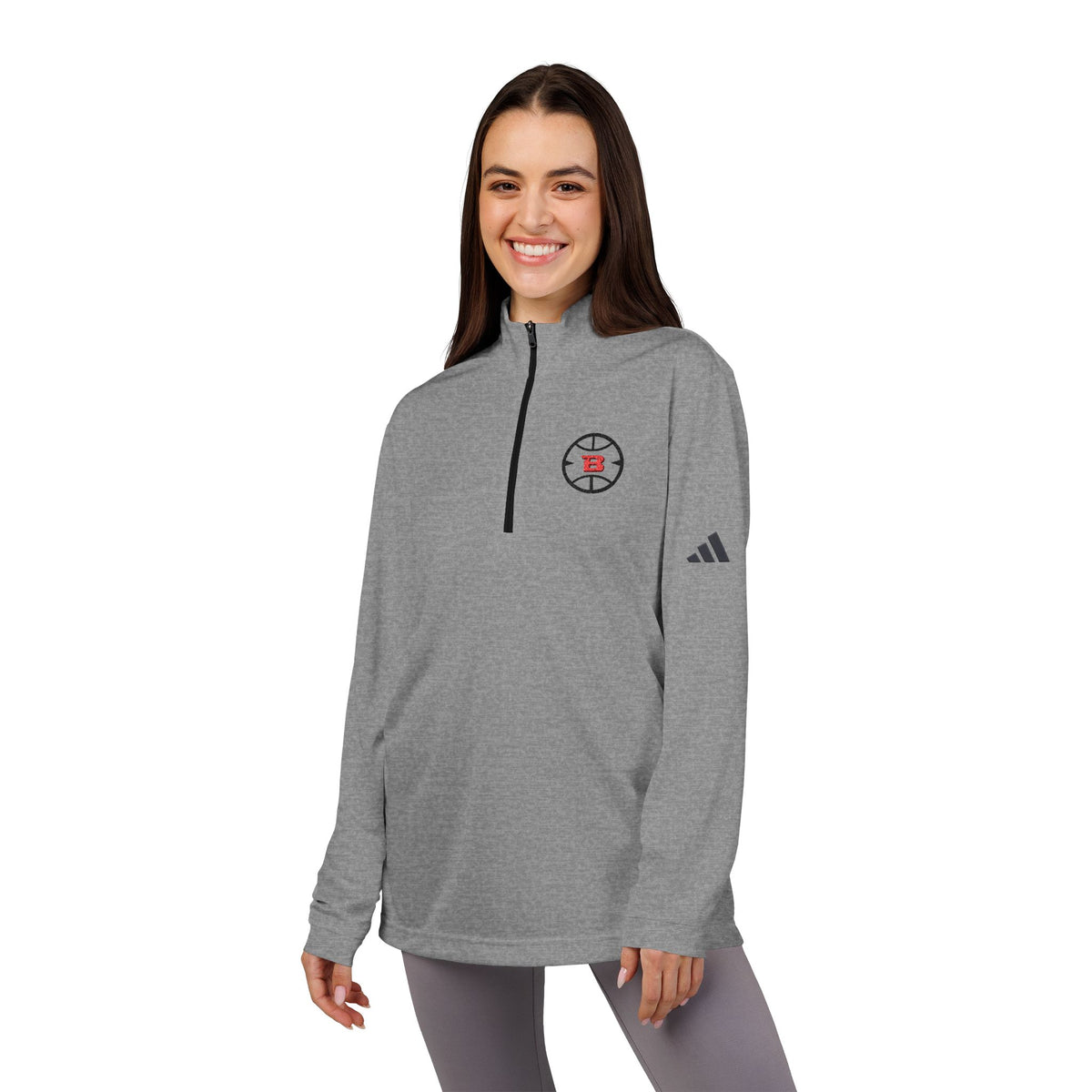 Logo Collection Adidas Quarter-Zip Pullover | Embroidered Red B