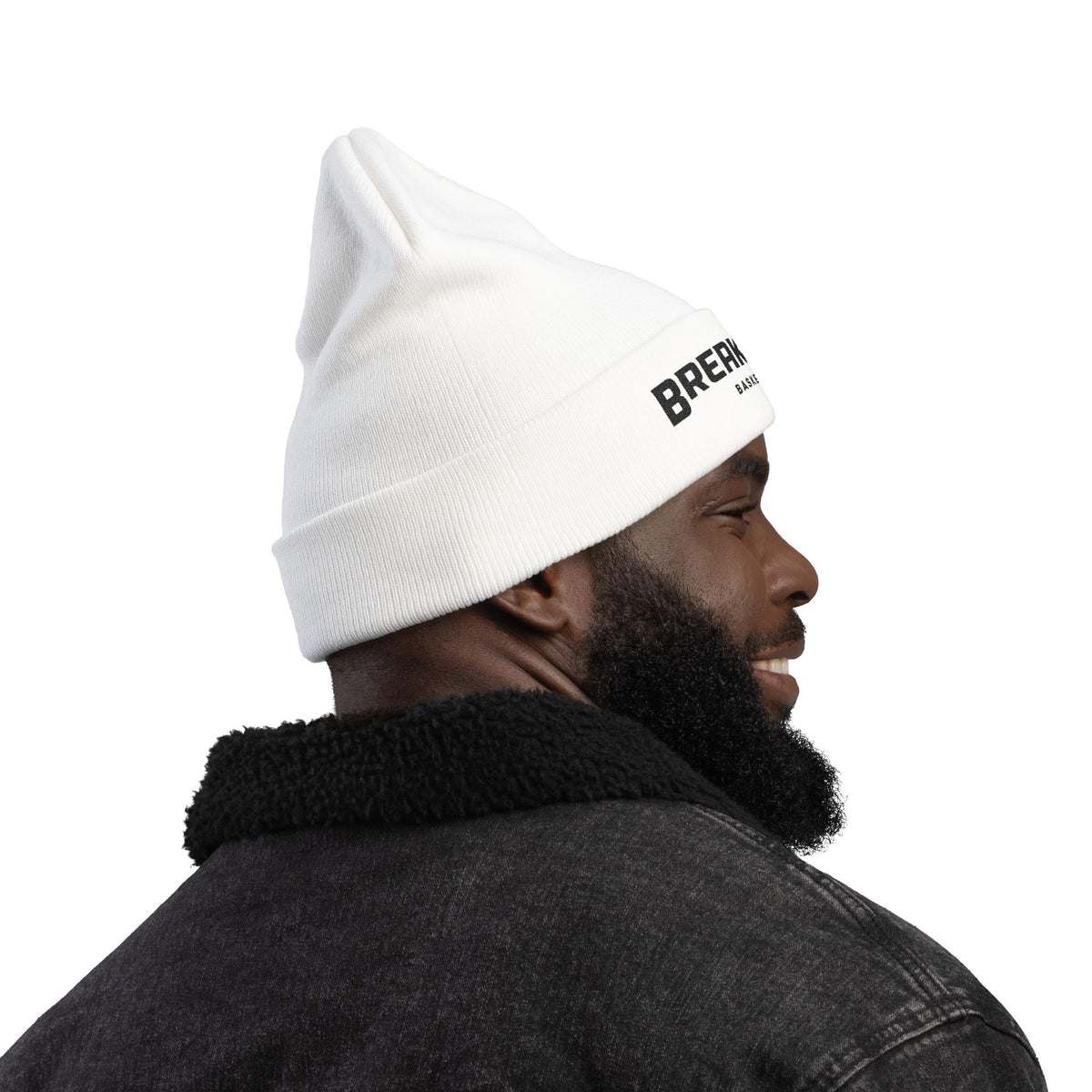 Breakaway Basketball White Knit Beanie | Embroidered
