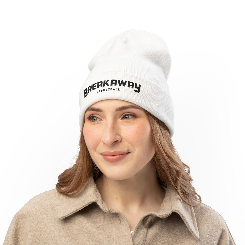 Breakaway Basketball White Knit Beanie | Embroidered